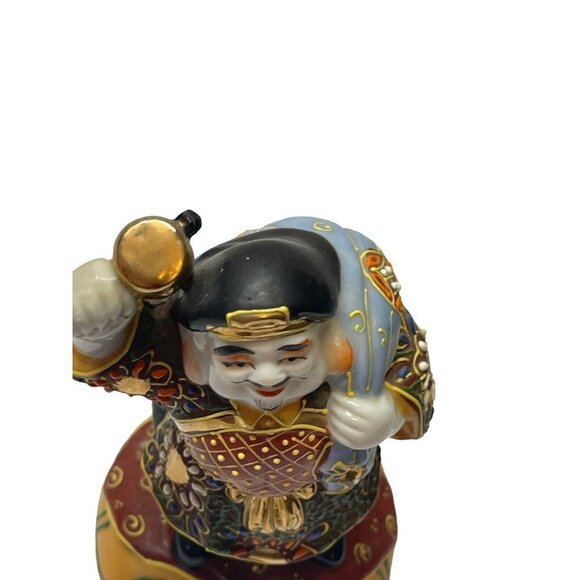 Vintage Japanese Kutani Figurine Man on Kegs 1960s Porcelain - Picture 3 of 10